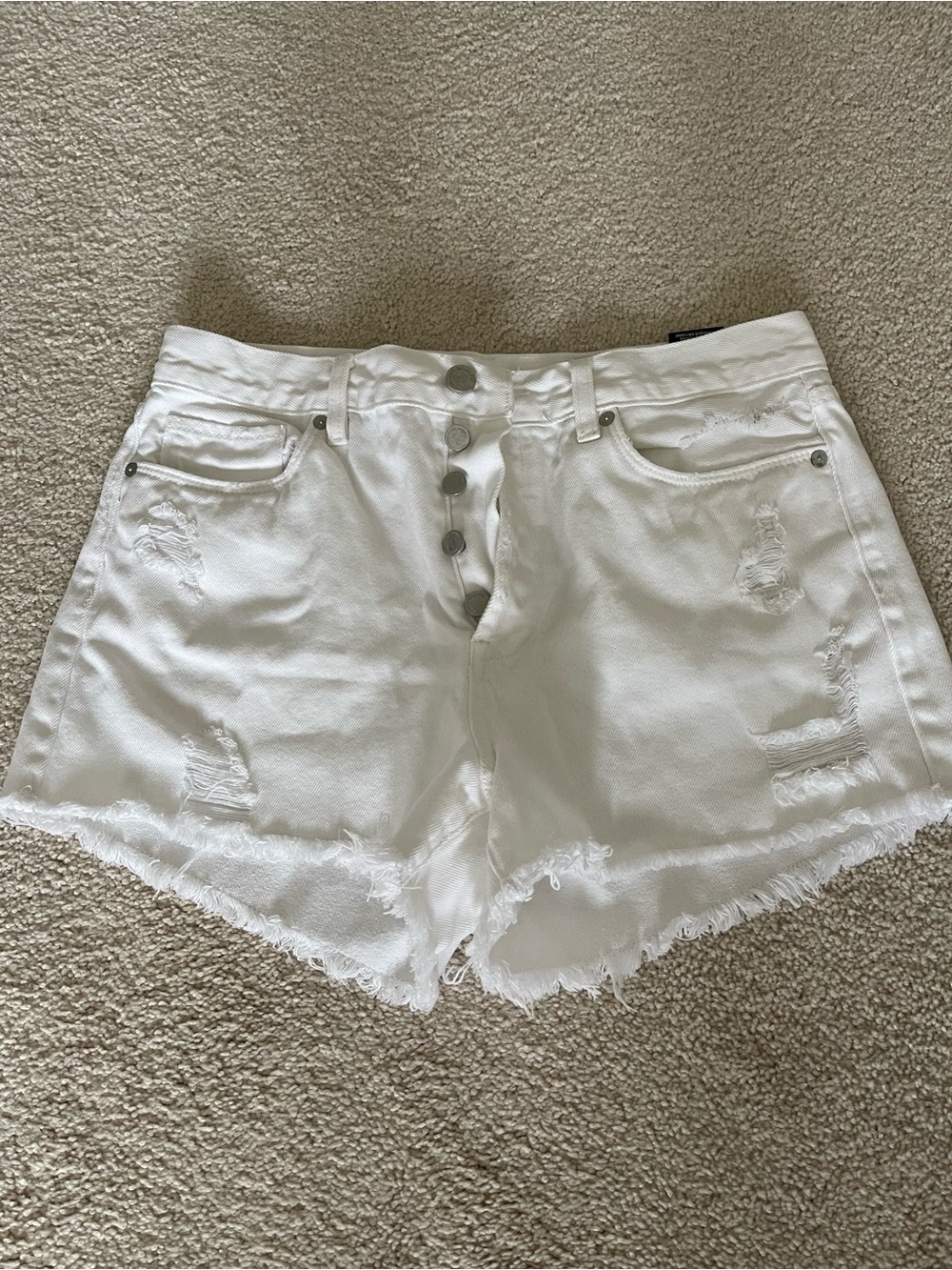 Blank NYC White Distressed Button-Fly Denim Shorts